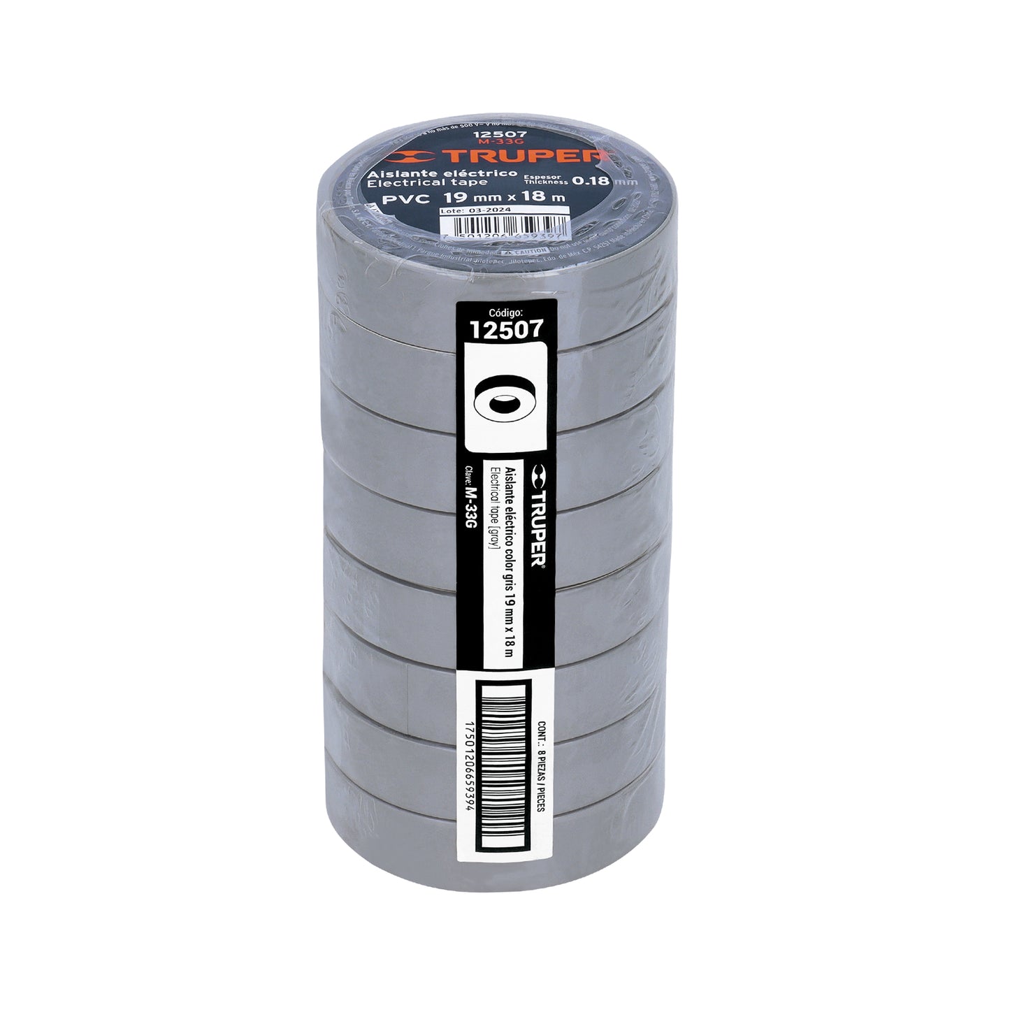 Cinta aislante 18 m x 19 mm gris