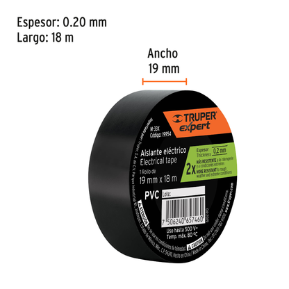 Cinta aislante 19 mm x 18 m negra estandar
