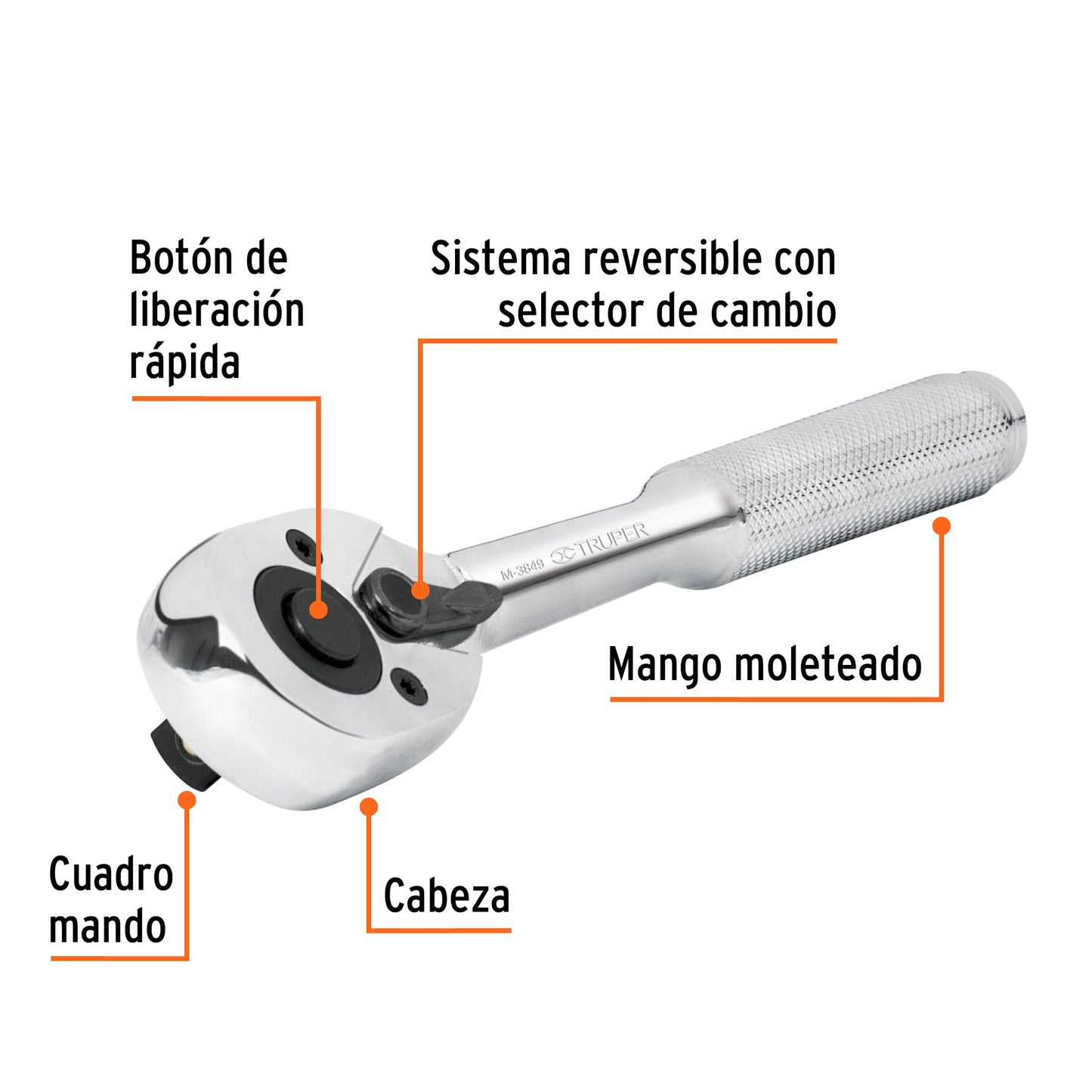 Matraca cuadro 3/8pulg cabeza pera liberación rápida