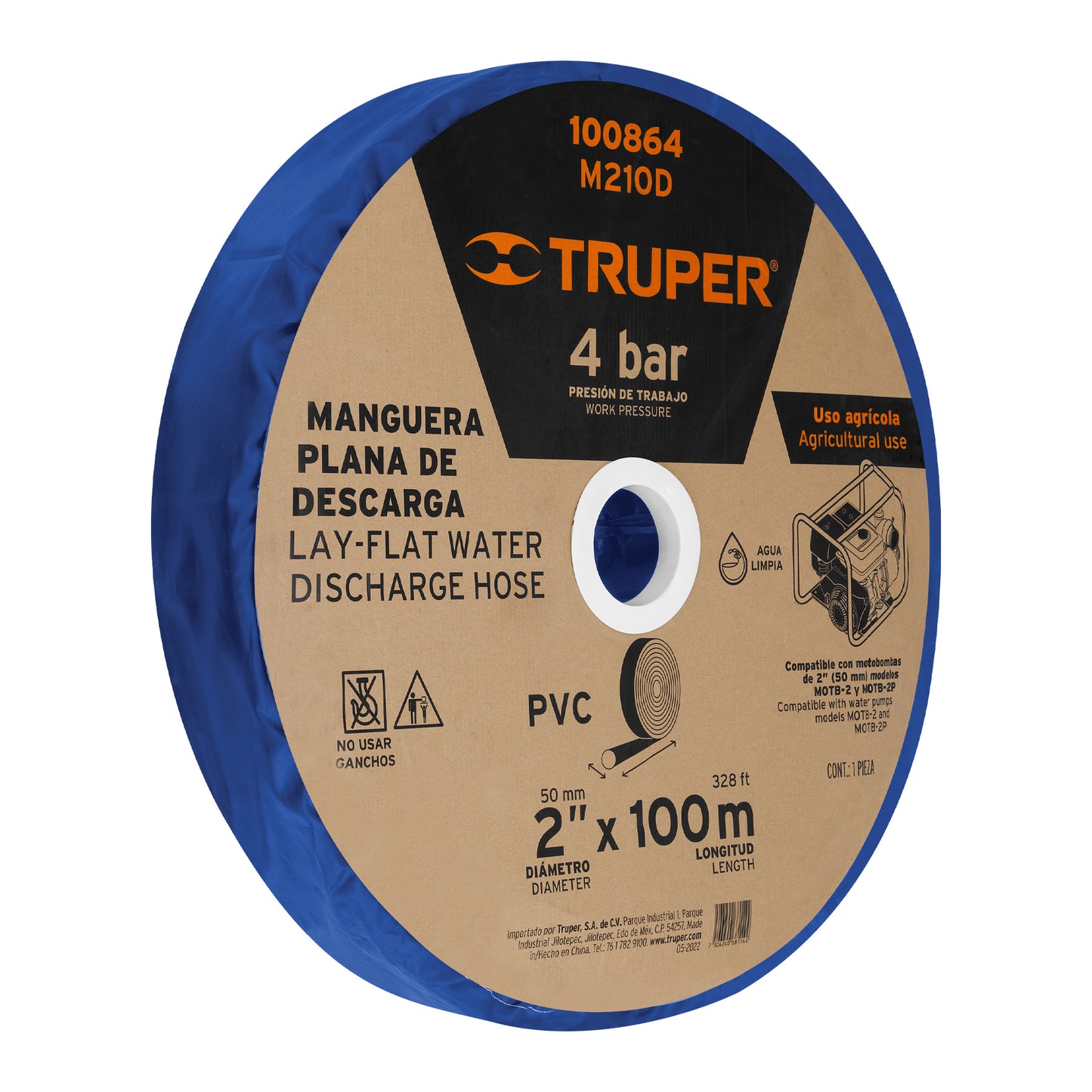 Rollo de manguera plana de 2 pulgadas por 100 m de descarga para motobomba