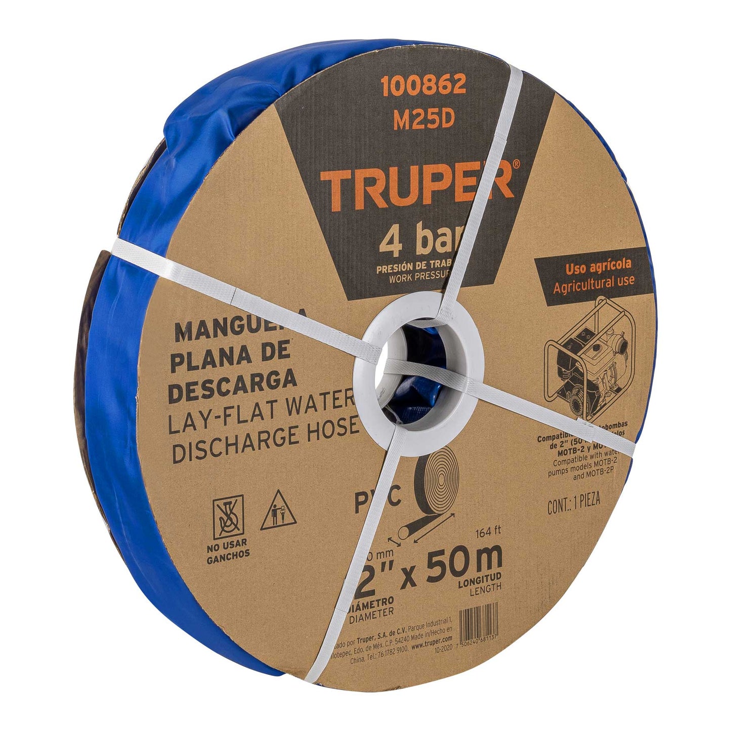 Rollo de manguera plana de 2 pulgadas por 50 m de descarga para motobomba