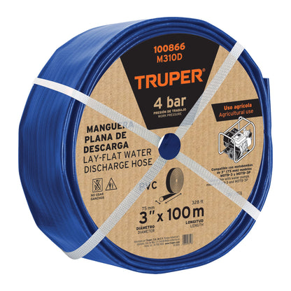 Rollo de manguera plana de 3 pulgadas por 100 m de descarga para motobomba