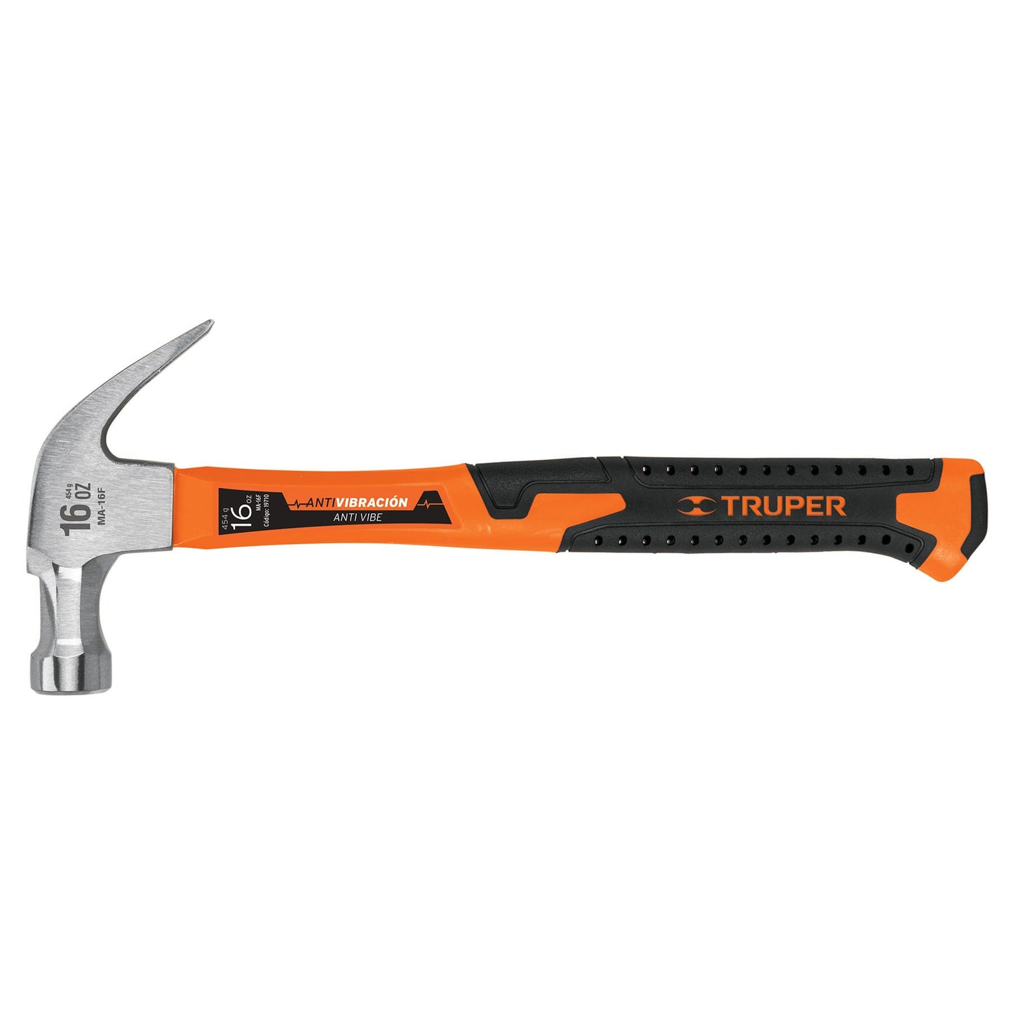 Martillo de uña curva de 16 oz con mango de fibra de vidrio
