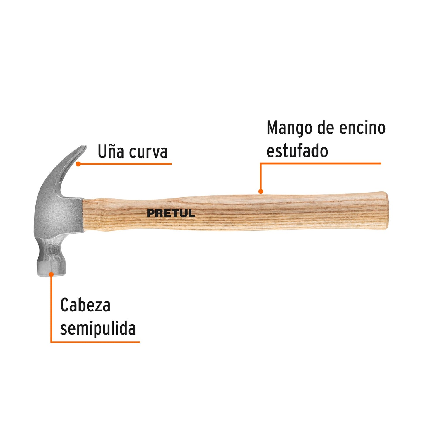 Martillo semipulido de 7 oz con uña curva y mango de madera