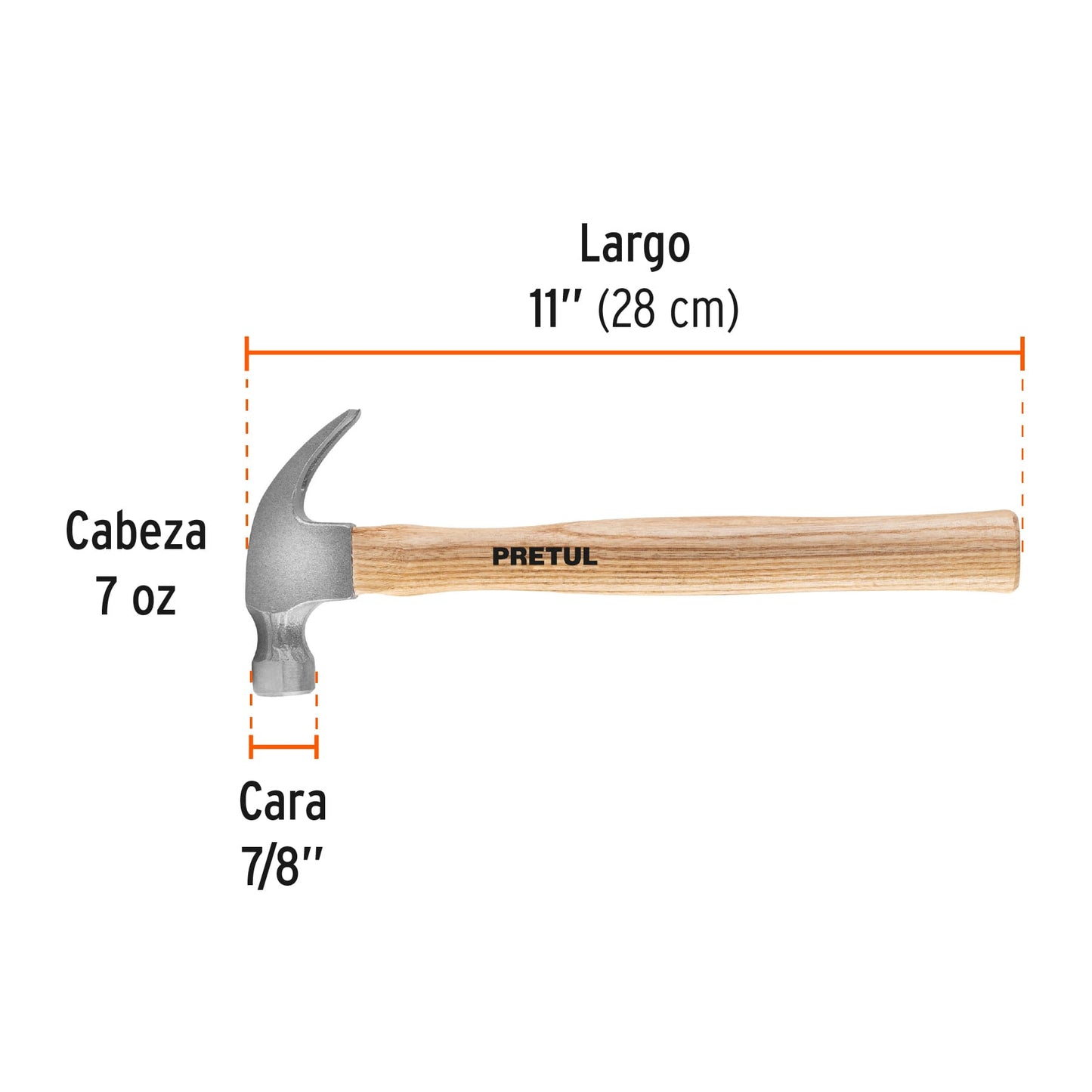 Martillo semipulido de 7 oz con uña curva y mango de madera