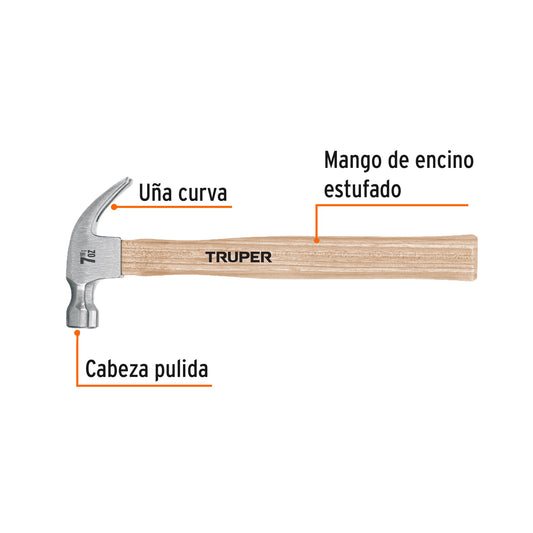 Martillo pulido de 7 oz con uña curva y mango de madera