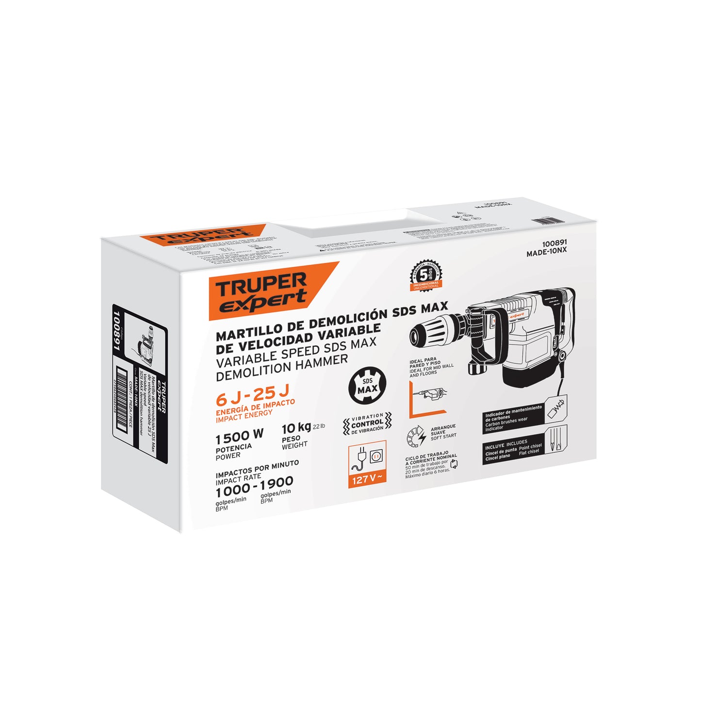 Martillo demoledor SDS Max 10kg 25J 1500W - SKU 100891