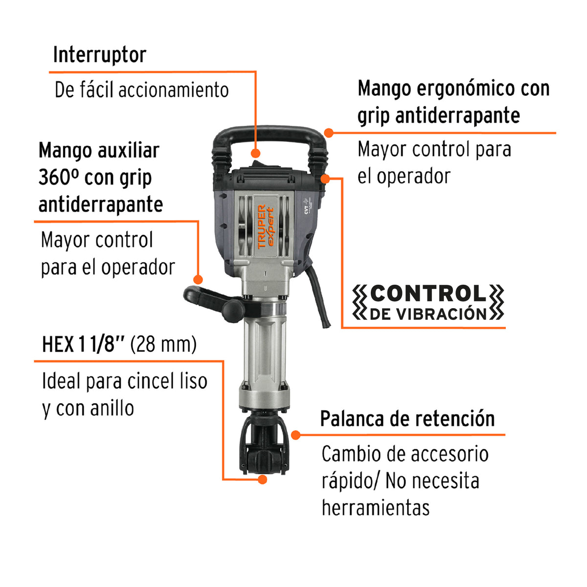 Martillo demoledor HEX 20 kg 55J 1600W - SKU 100893