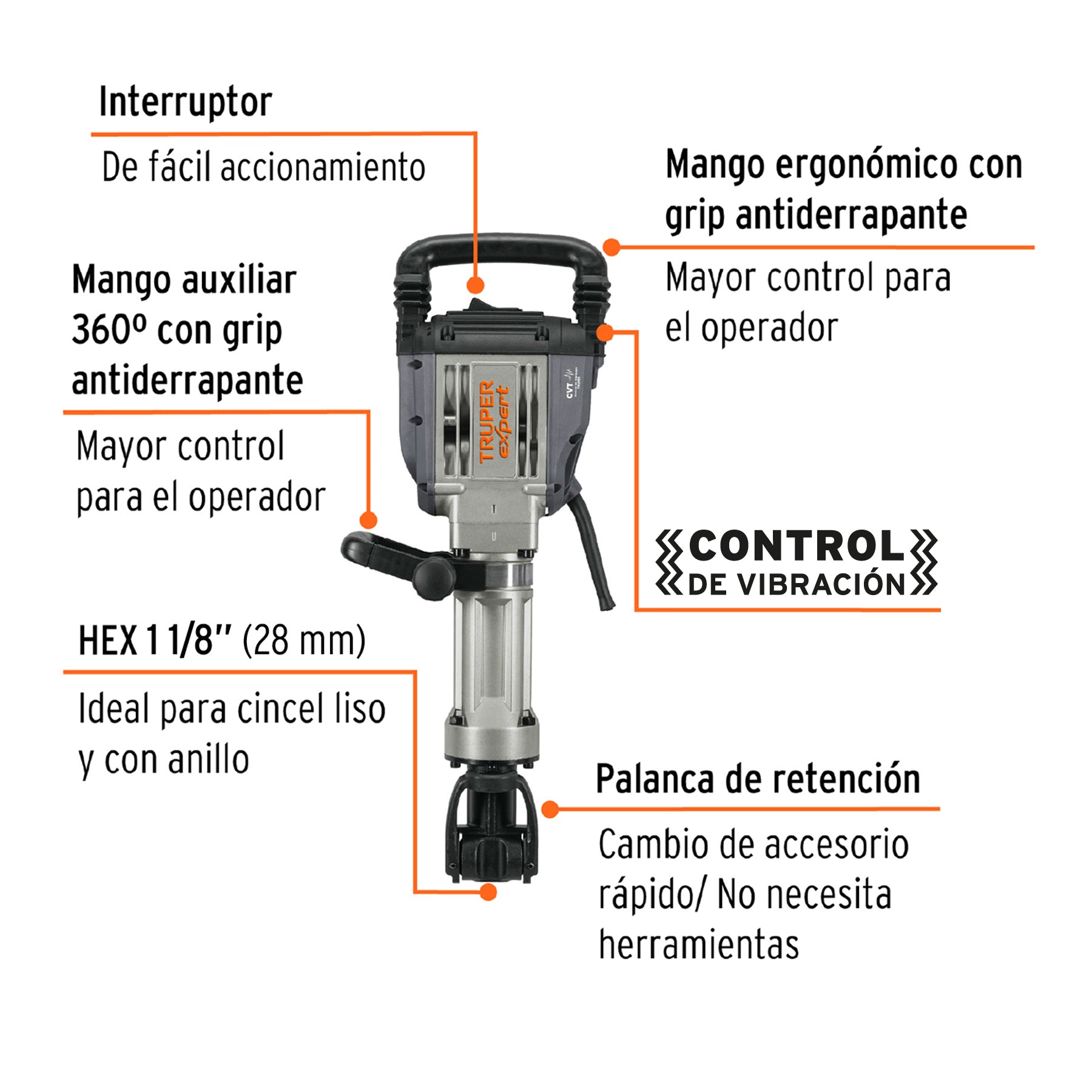 Martillo demoledor HEX 20 kg 55J 1600W - SKU 100893