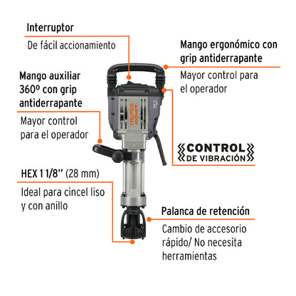 Martillo demoledor HEX 20 kg 55J 1600W - SKU 100893