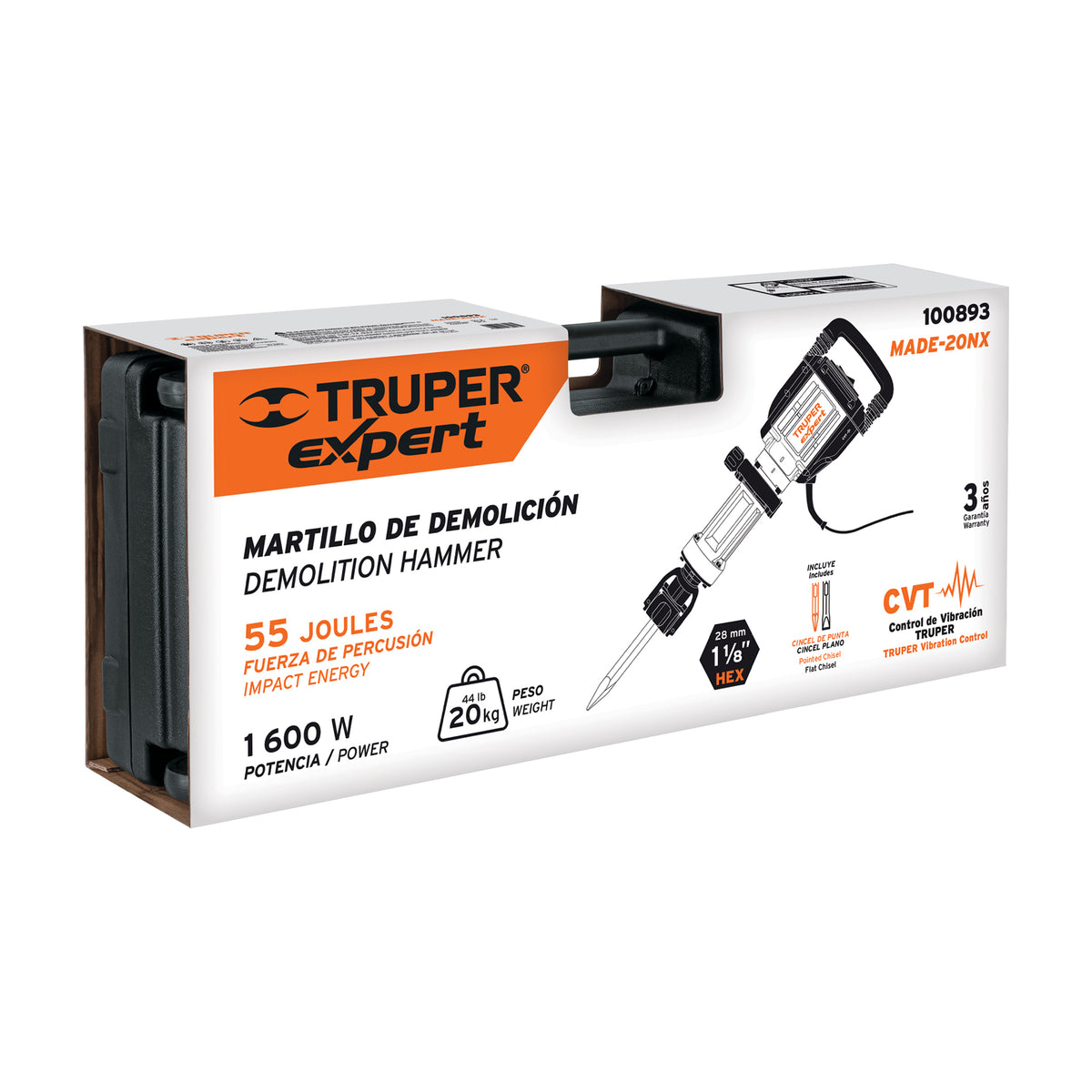 Martillo demoledor HEX 20 kg 55J 1600W - SKU 100893