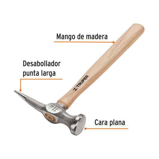 Martillo desabollador de 11 oz con punta larga y mango de madera de 12 pulgadas