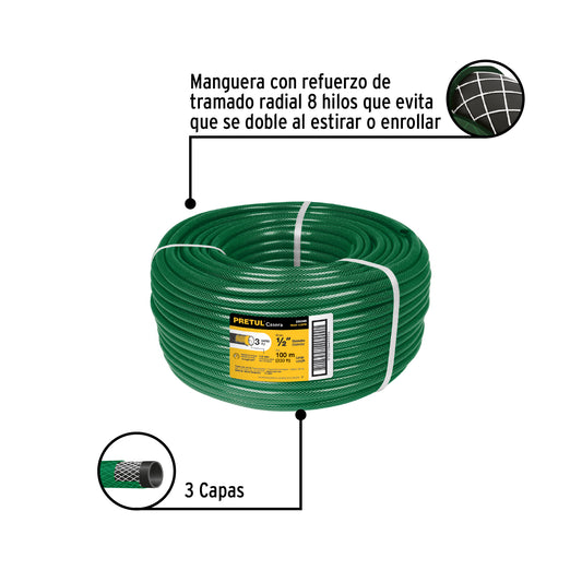 Metro de manguera de 1/2" con 3 capas en rollo de 100 m