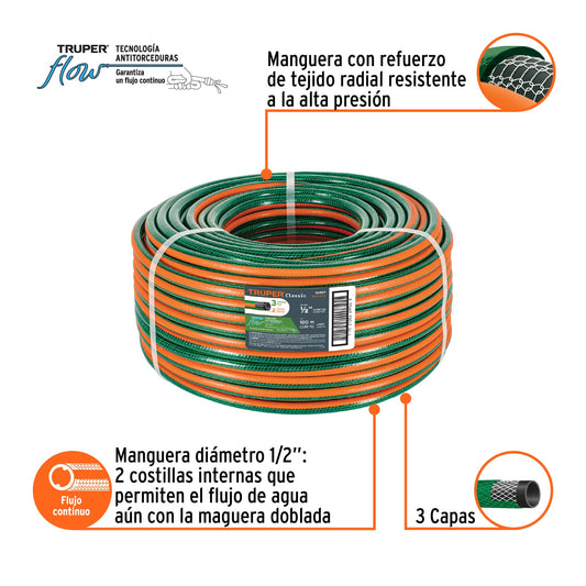 Metro de manguera de 1/2" con 3 capas en rollo de 100 m