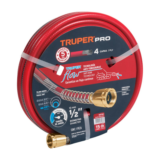 Manguera super reforzada de 1/2" y 15 m con 4 capas y conexiones metálicas