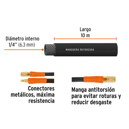 Manguera hule compresor 10 m 1/4 pulg