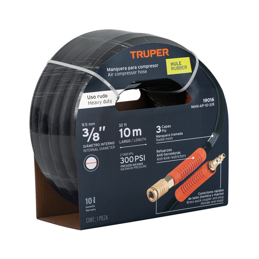 Manguera hule compresor 10 m 3/8 pulg