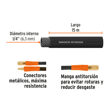 Manguera hule compresor 15 m 1/4 pulg