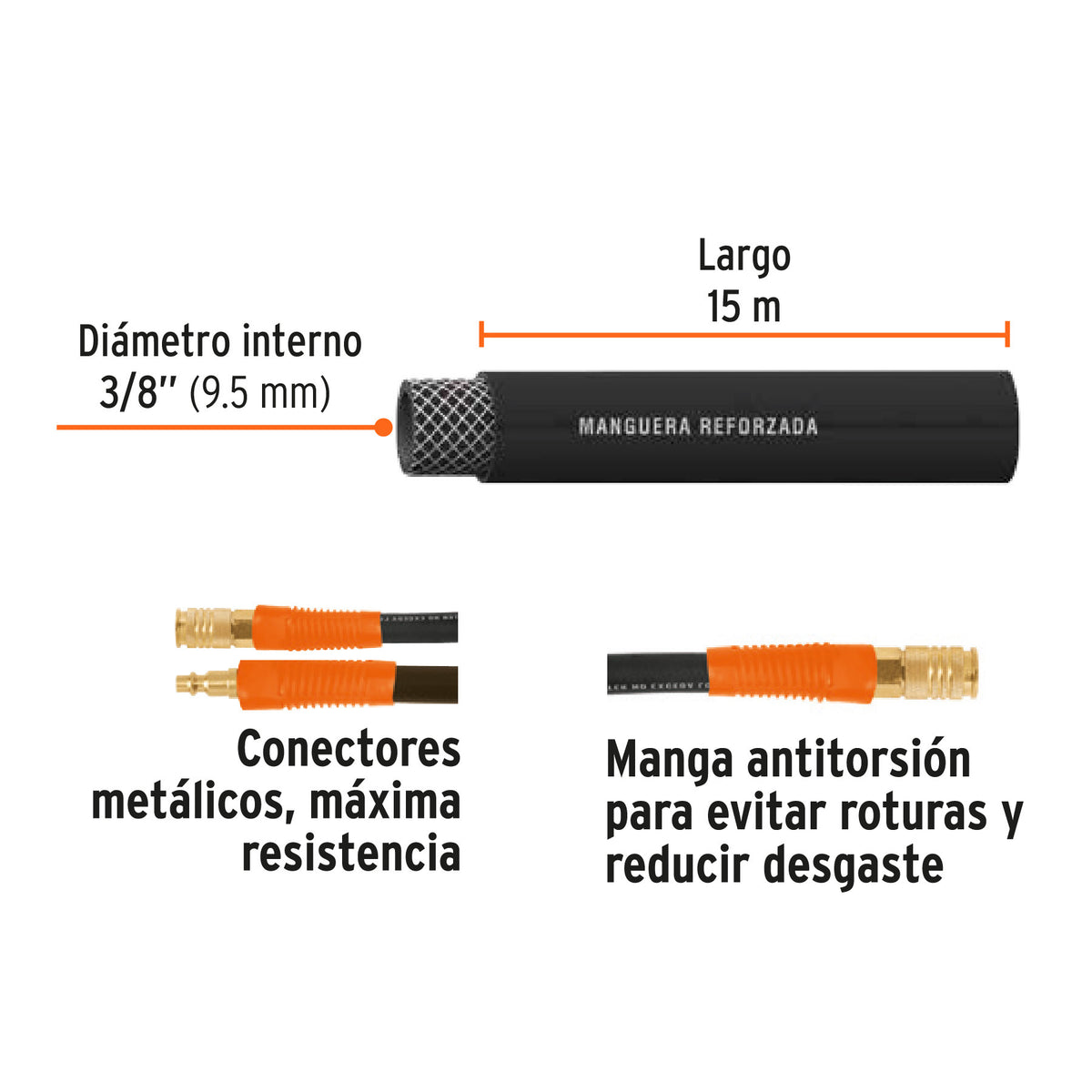 Manguera hule compresor 15 m 3/8 pulg