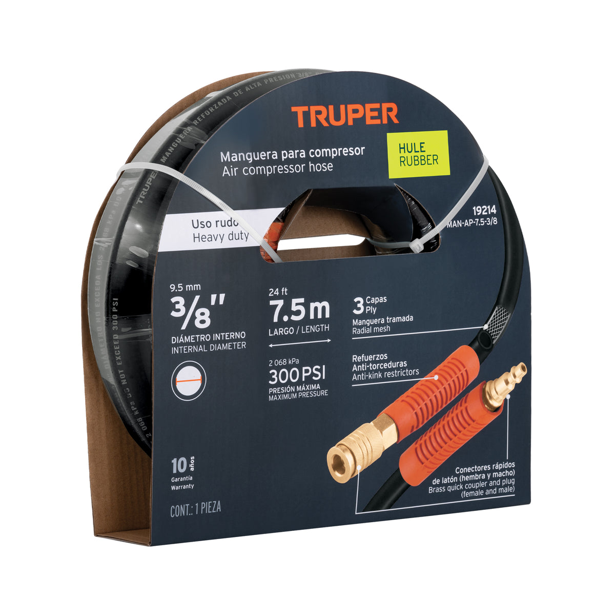 Manguera hule compresor 7.5 m 3/8 pulg