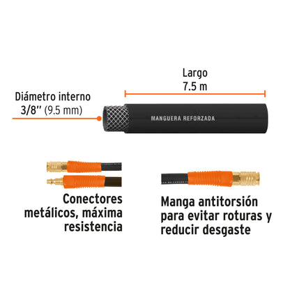 Manguera hule compresor 7.5 m 3/8 pulg