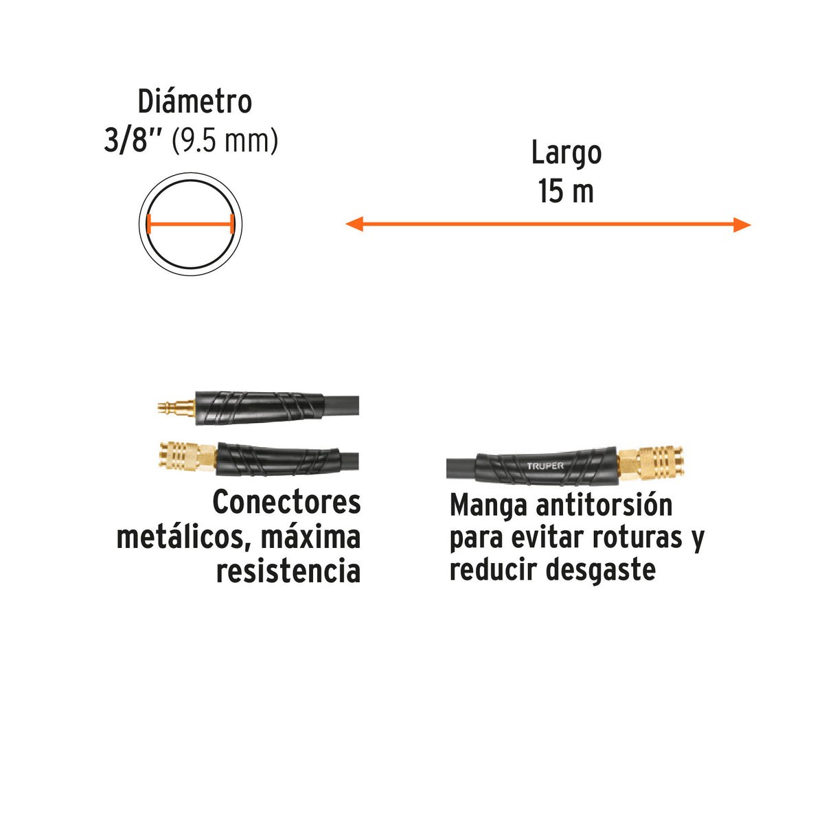 Manguera híbrida compresor 15 m 3/8 pulg
