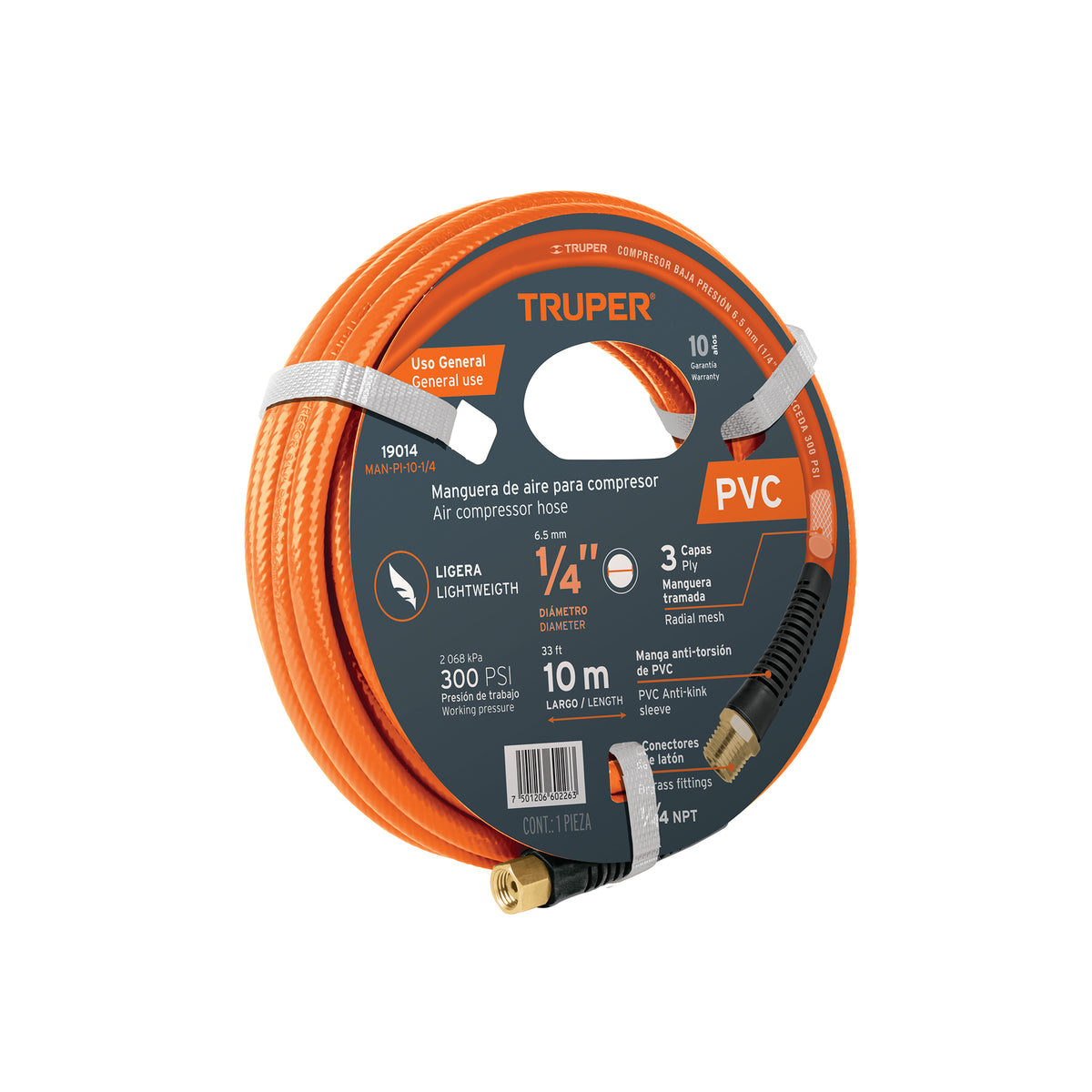 Manguera PVC compresor 10 m 1/4 pulg