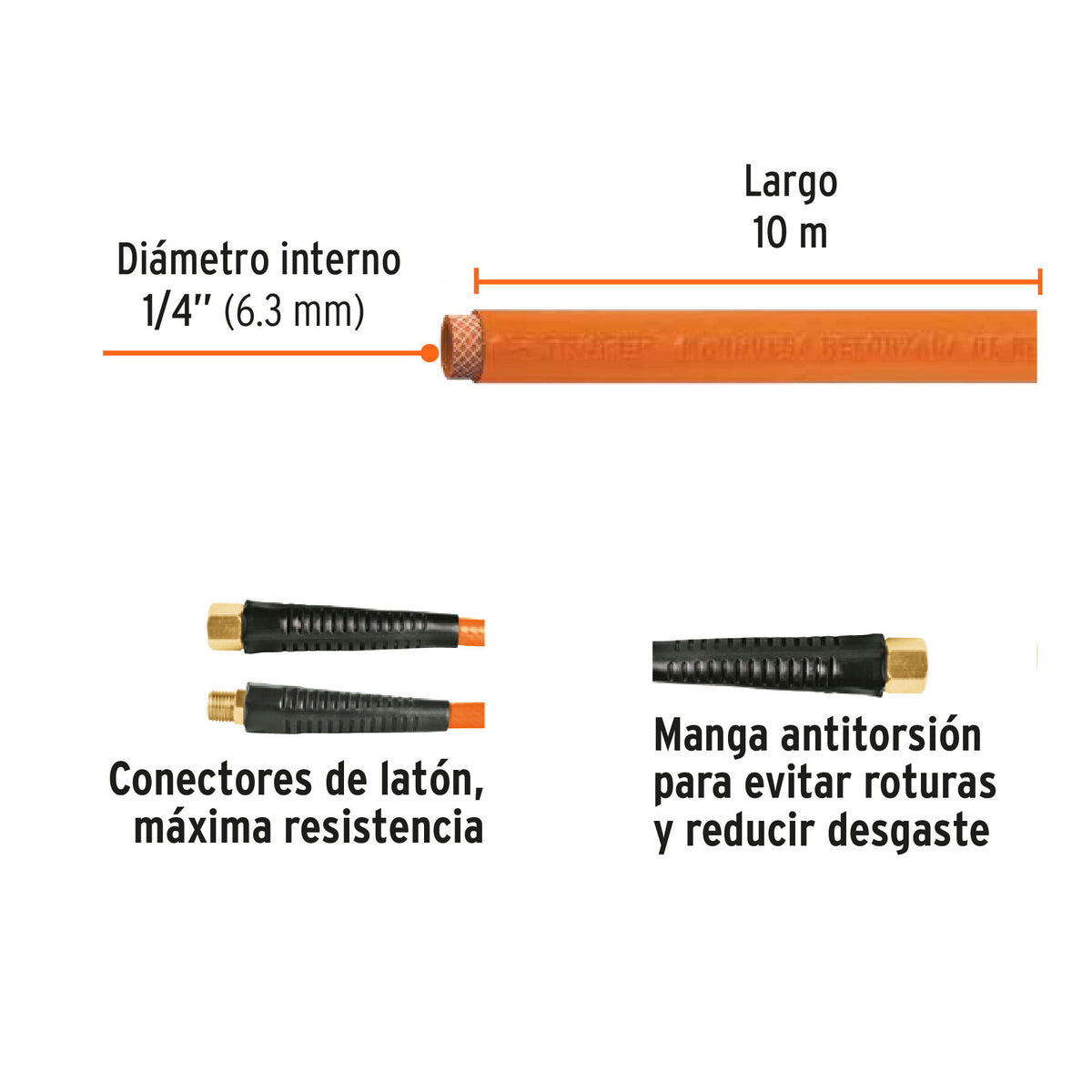 Manguera PVC compresor 10 m 1/4 pulg