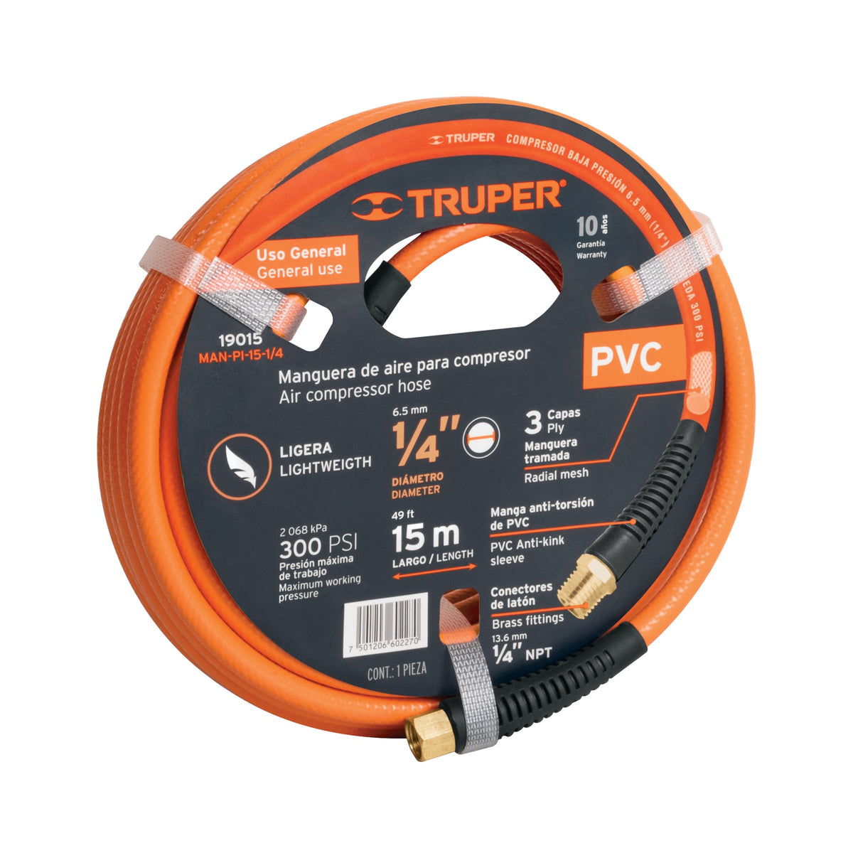 Manguera PVC compresor 15 m 1/4 pulg