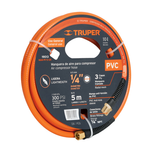 Manguera PVC compresor 5 m 1/4 pulg