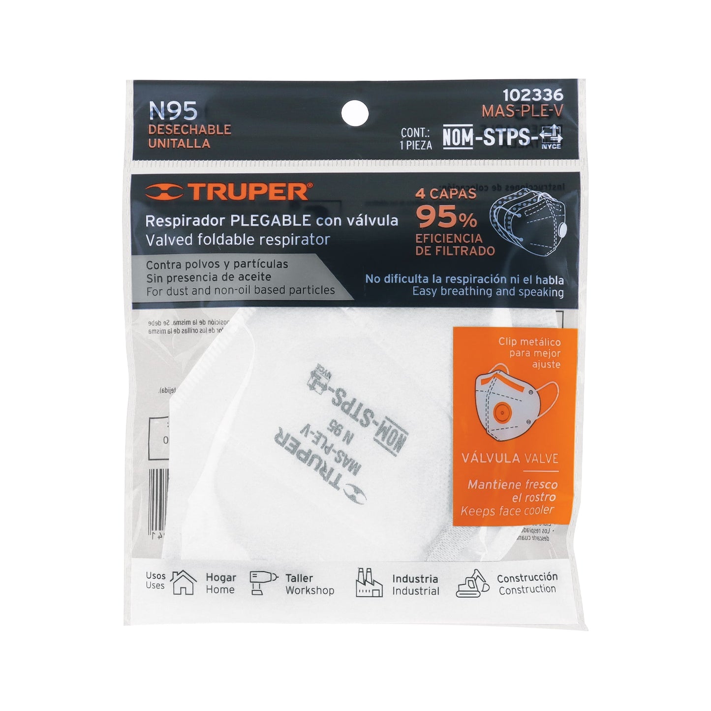 Respirador plegable N95 con válvula