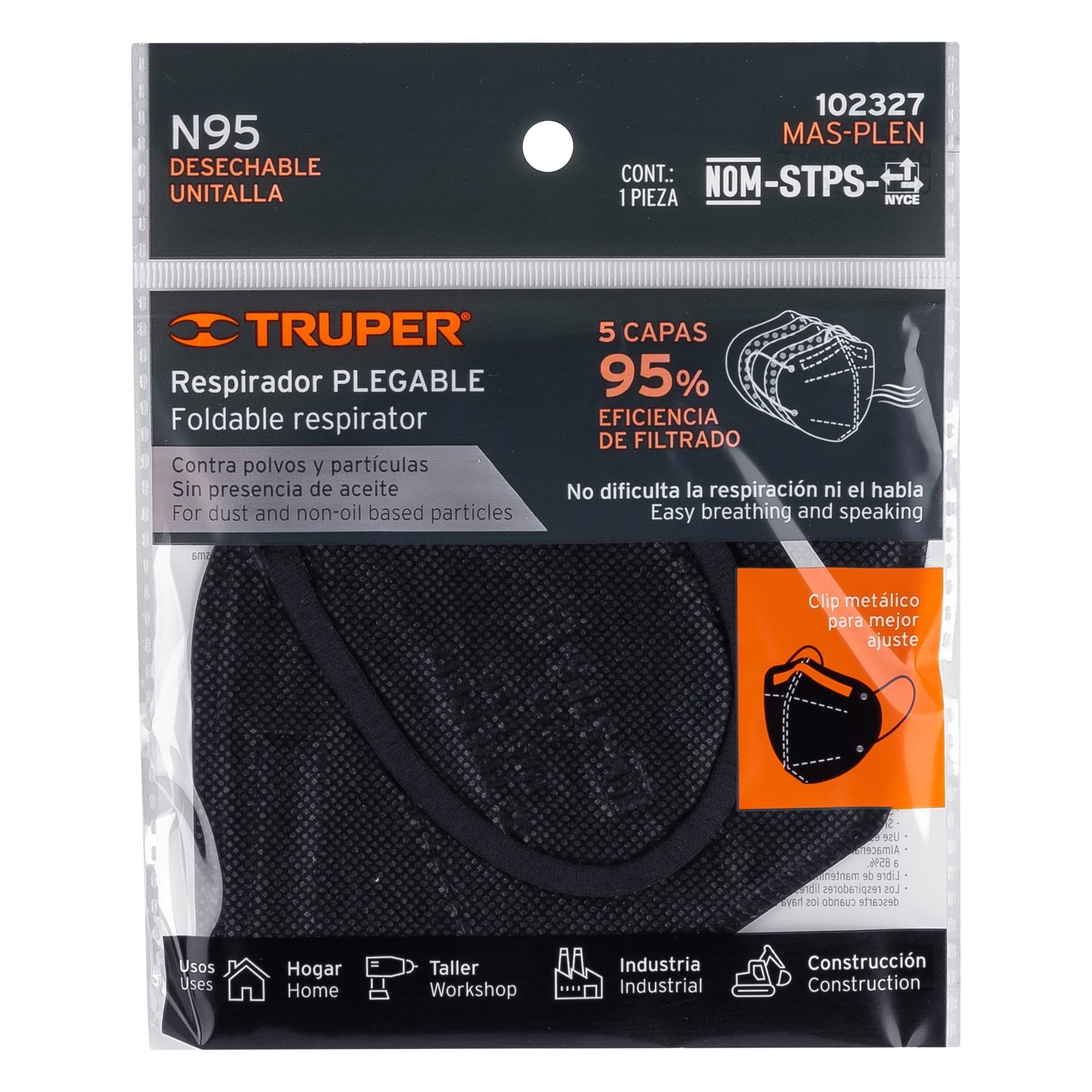 Respirador plegable N95 color negro