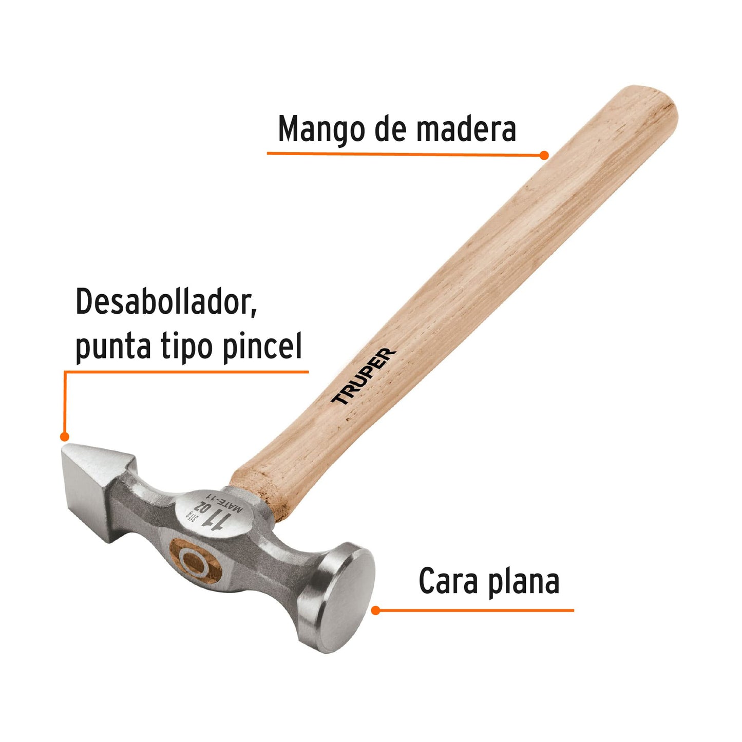 Martillo desabollador de 11 oz tipo cincel con mango de 12"