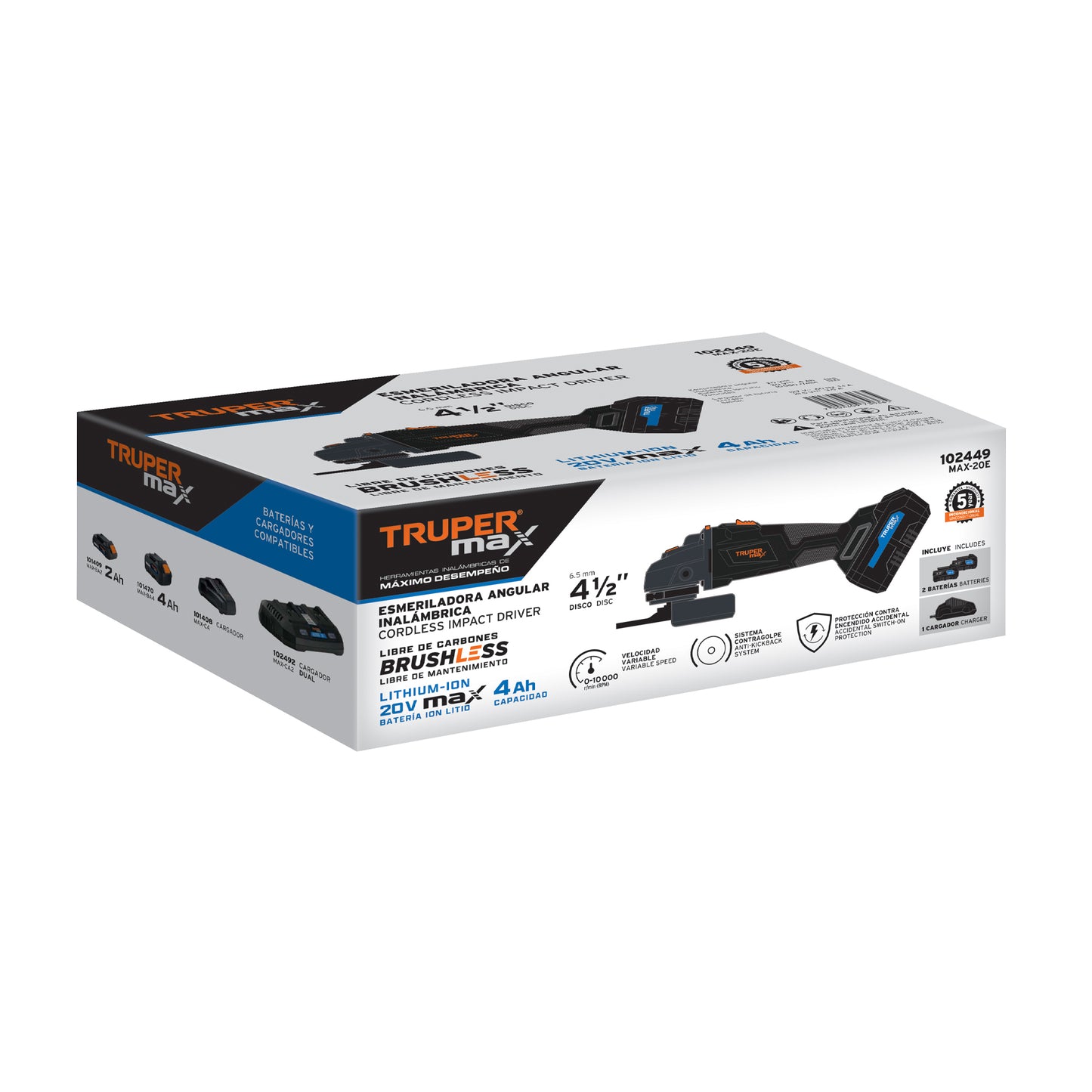 Esmeriladora inalámbrica de 4-1/2 in con batería 20 V