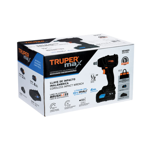 Llave de impacto inalámbrica de 1/2 in con batería 20 V y tres velocidades