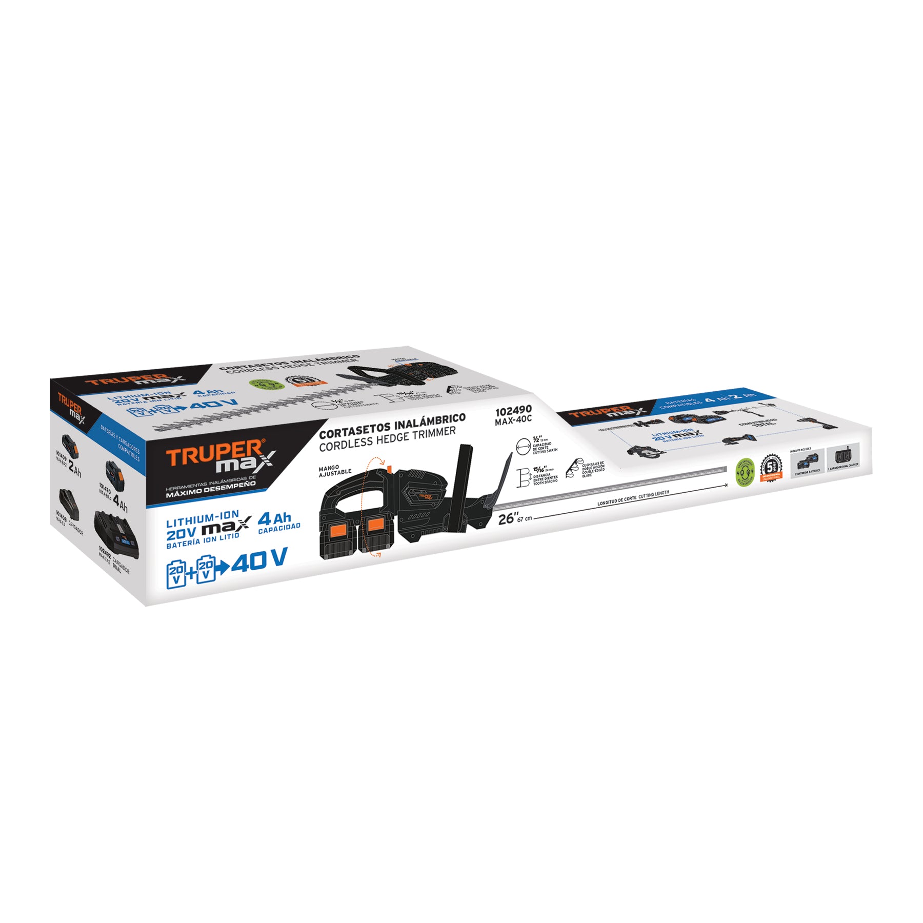 Cortasetos inalambrico 40V 2 baterias 4Ah - SKU 102490