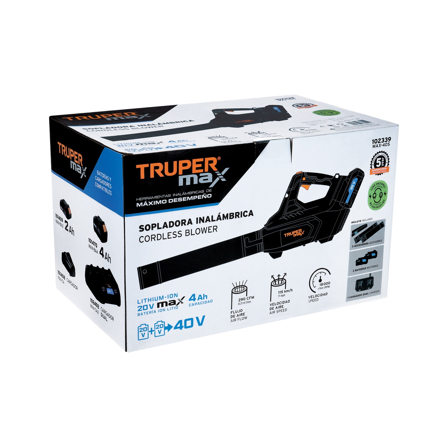 Sopladora inalambrica 40V 2 baterias 4Ah - SKU 102339