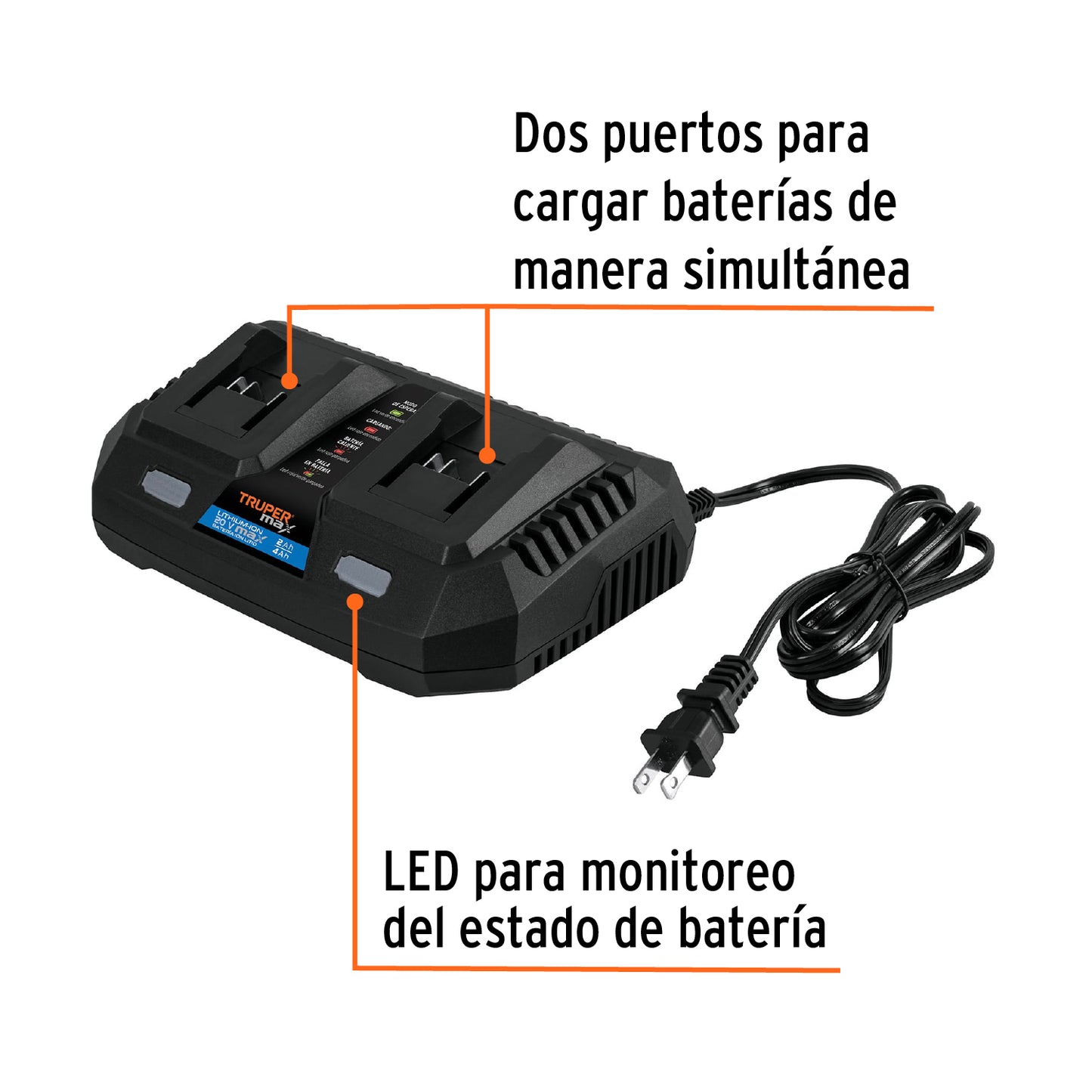 Cargador dual de baterías de ion litio de 20 V