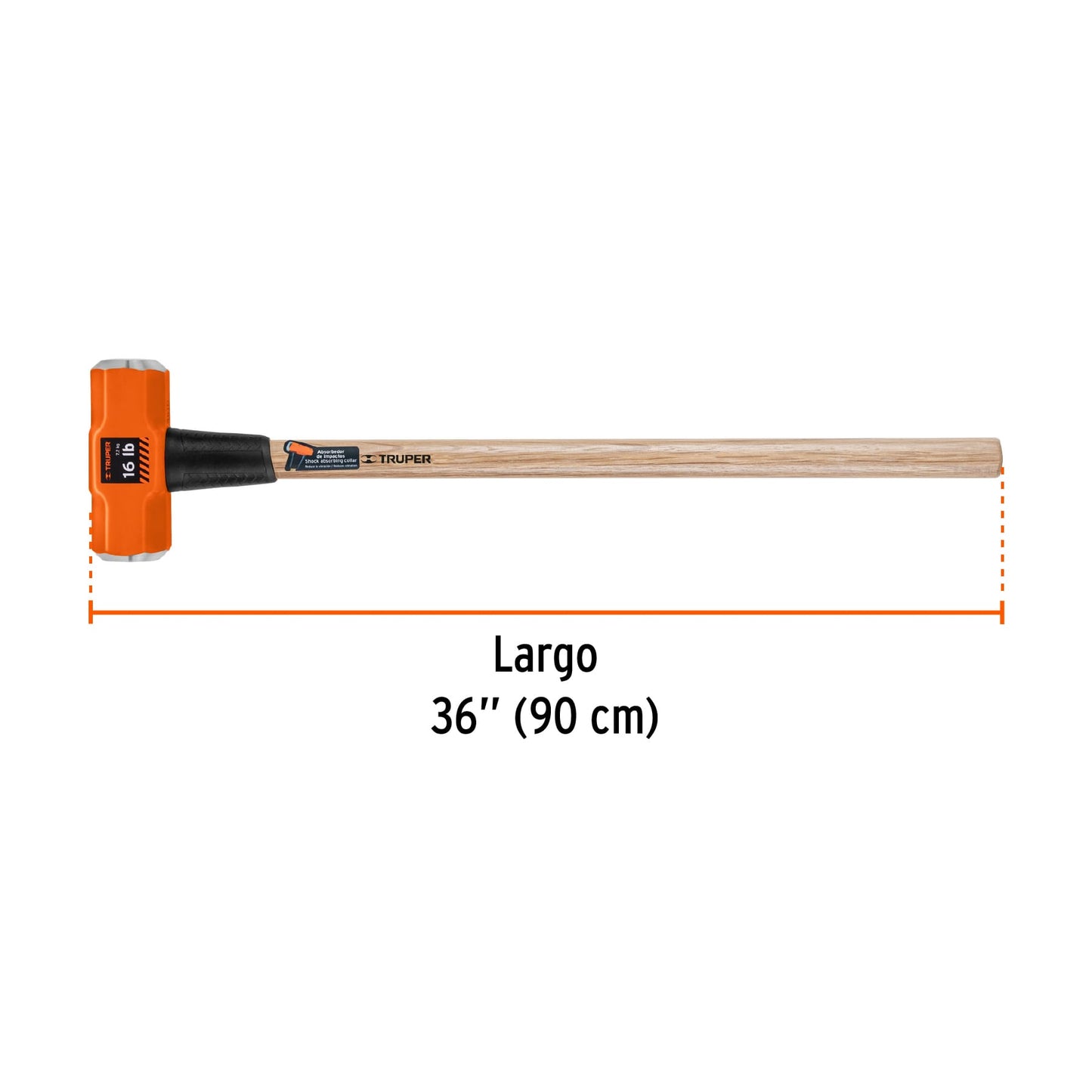 Marro octagonal de 16 libras con mango de madera de 90 cm