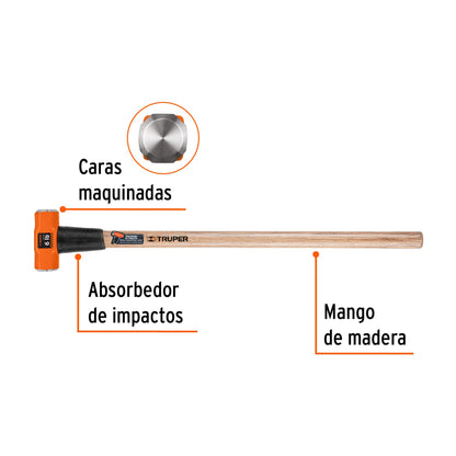 Marro octagonal de 6 lb con mango de madera de 90 cm