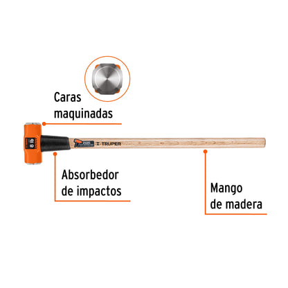 Marro octagonal de 8 lb con mango de madera de 90 cm