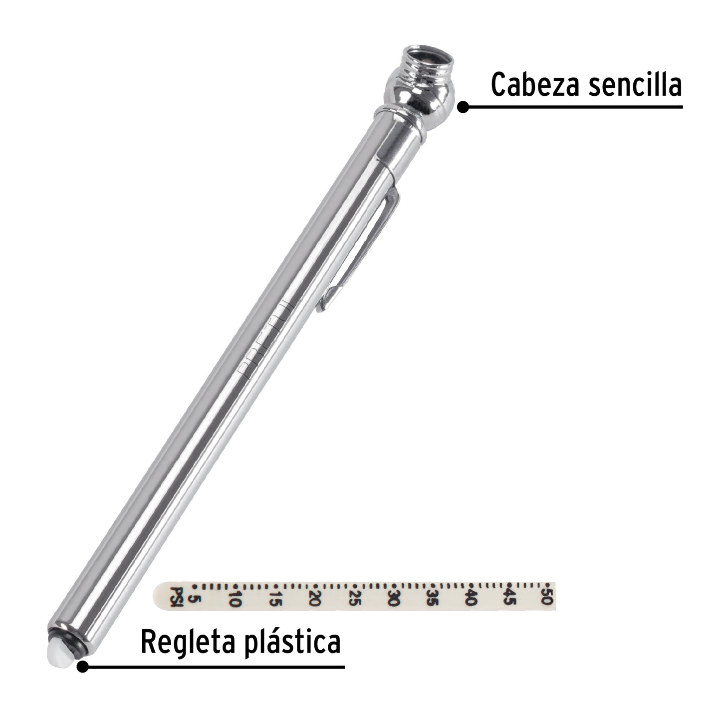 Calibrador de presión para llantas de 50 PSI con cabeza sencilla
