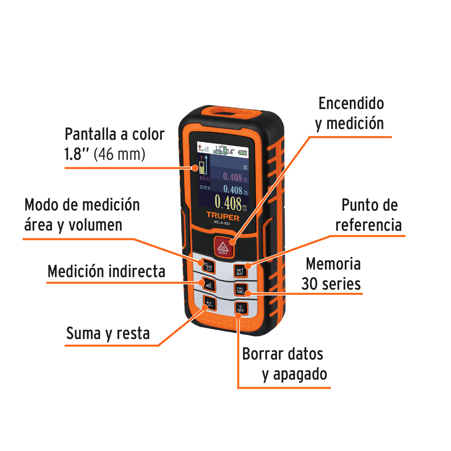 Medidor laser de distancia 0.05 a 40 m