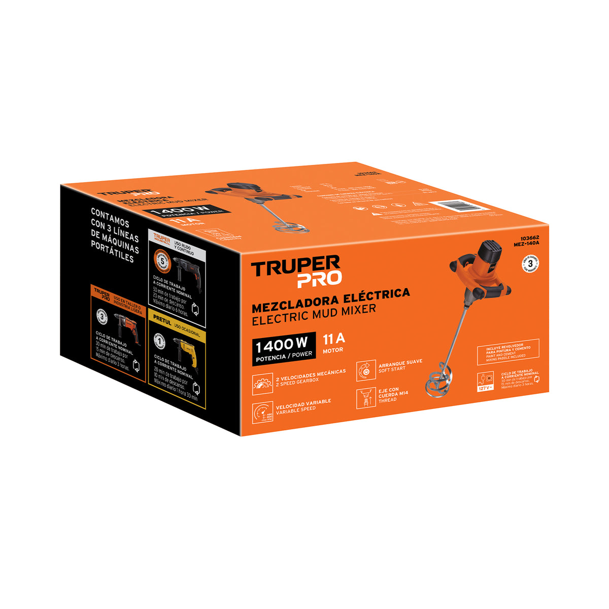 Mezcladora eléctrica 1400W, TRUPER PRO · vista 3