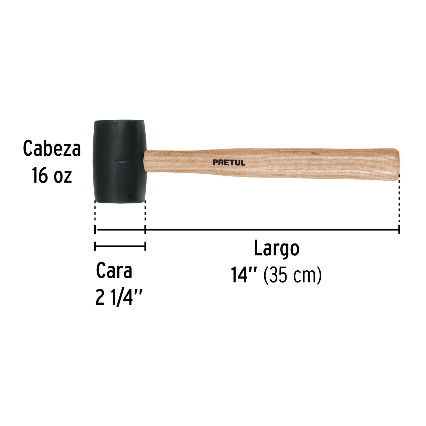 Mazo de hule de 16 oz con mango de madera