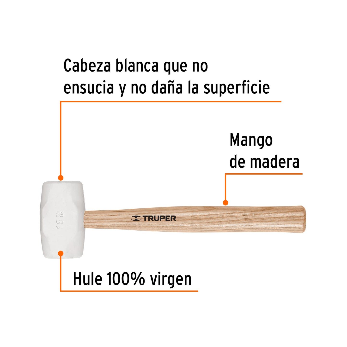Mazo de hule de 16 oz con mango de madera