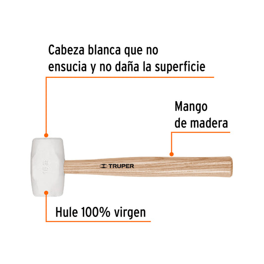 Mazo de hule de 16 oz con mango de madera
