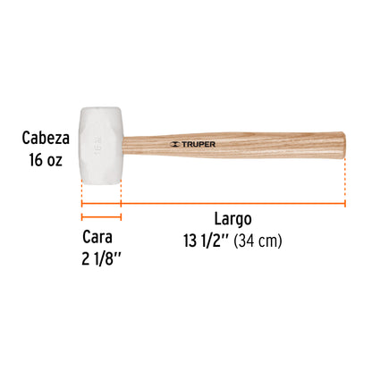 Mazo de hule de 16 oz con mango de madera