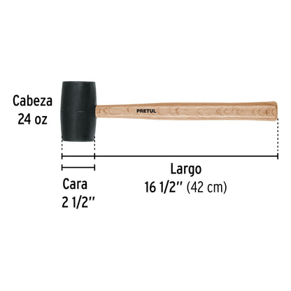 Mazo de hule de 24 oz con mango de madera