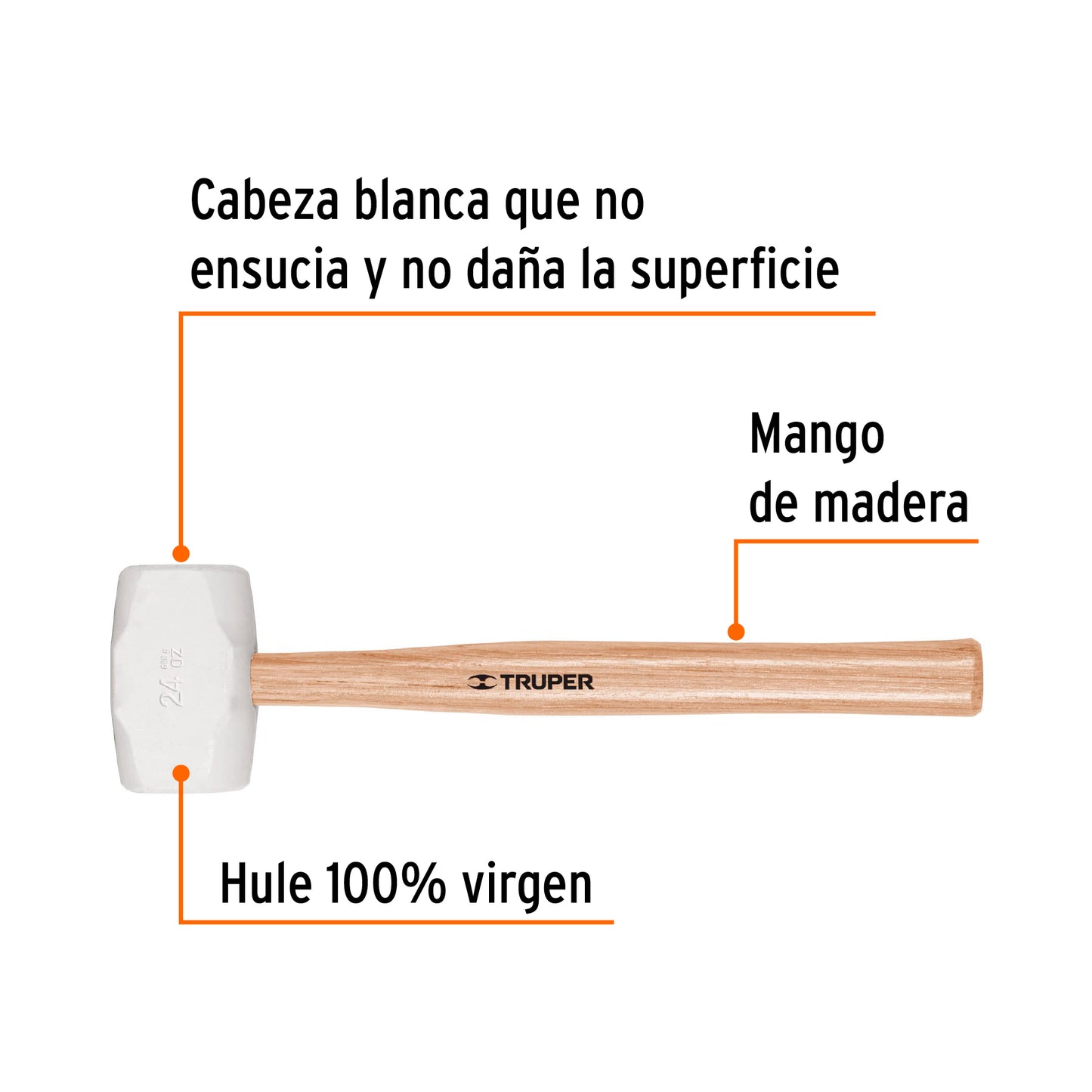 Mazo de hule de 24 oz con mango de madera